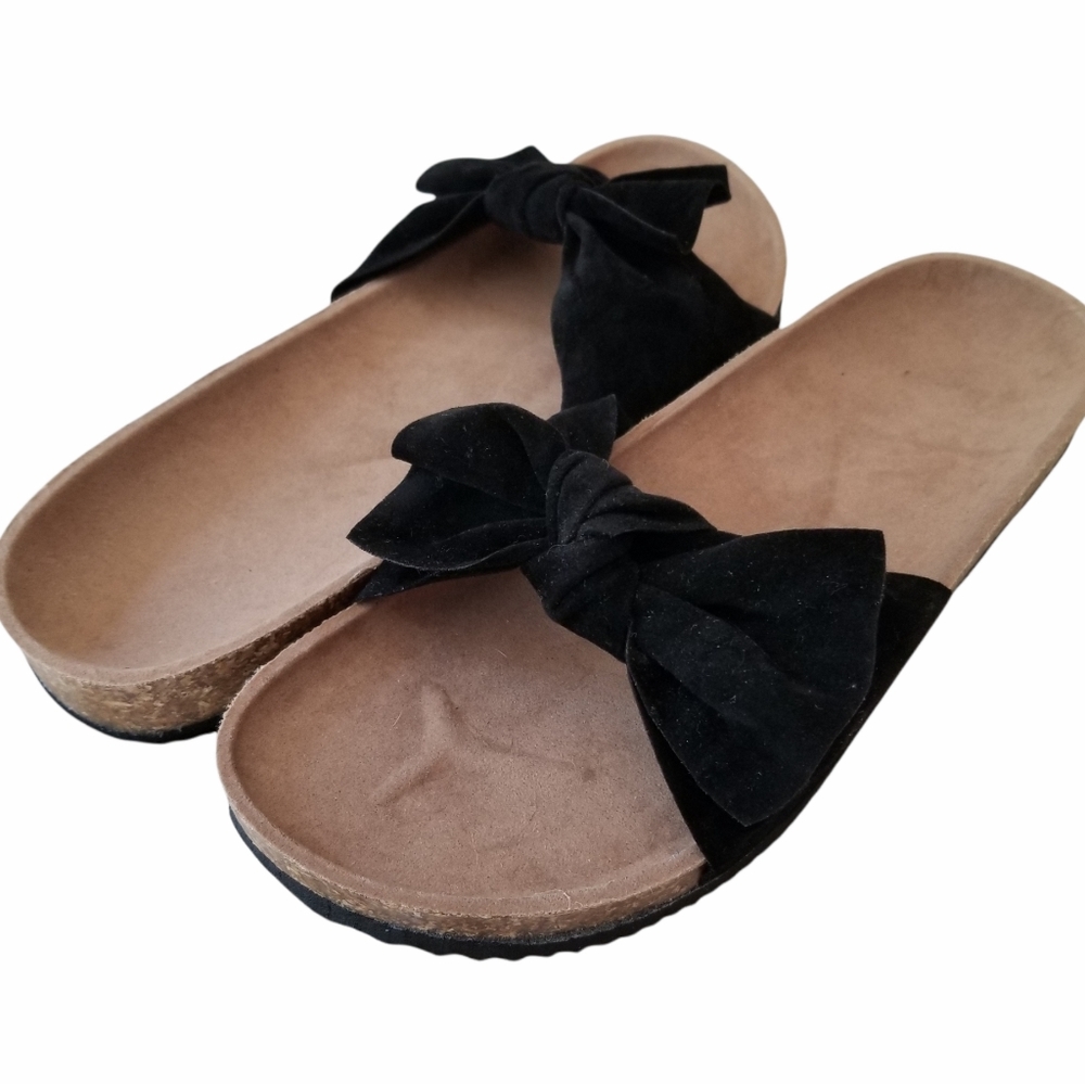Black Velvet Bow Cork Heel Slip-On Sandals EU 39 - Picture 2 of 15